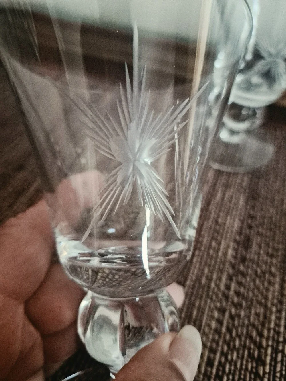 Crystal Etched Stemware - Clear Cut-Glass Wine/Water Glasses (Set of 6)